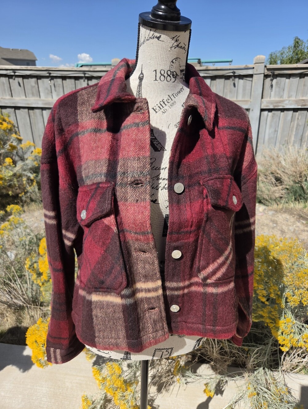Women's Maroon and Brown Plaid Sweater